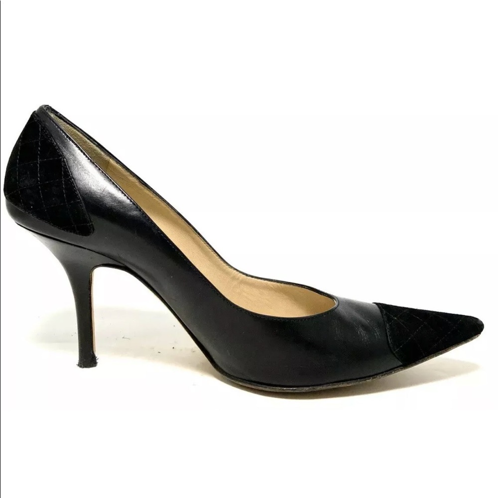 Michael Kors Black Pointed Quilted Cap Toe Pumps
